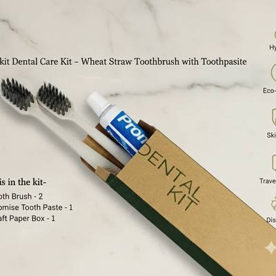 DENTAL KIT (wheatstraw brush, promise & anchor paste)butter, brown paper pack